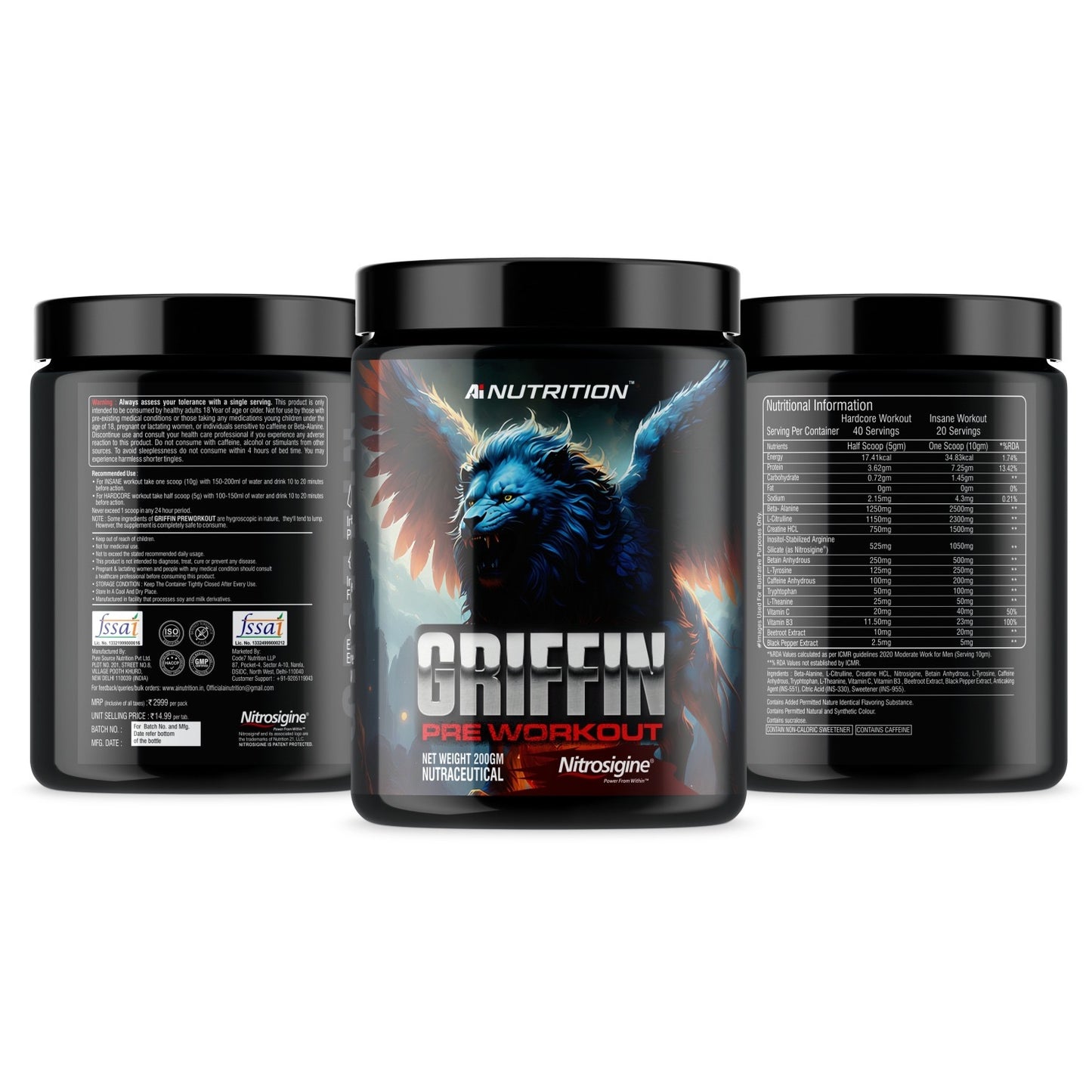Griffin Pre-Workout powered with Nitrosigine and L-Citrulline :