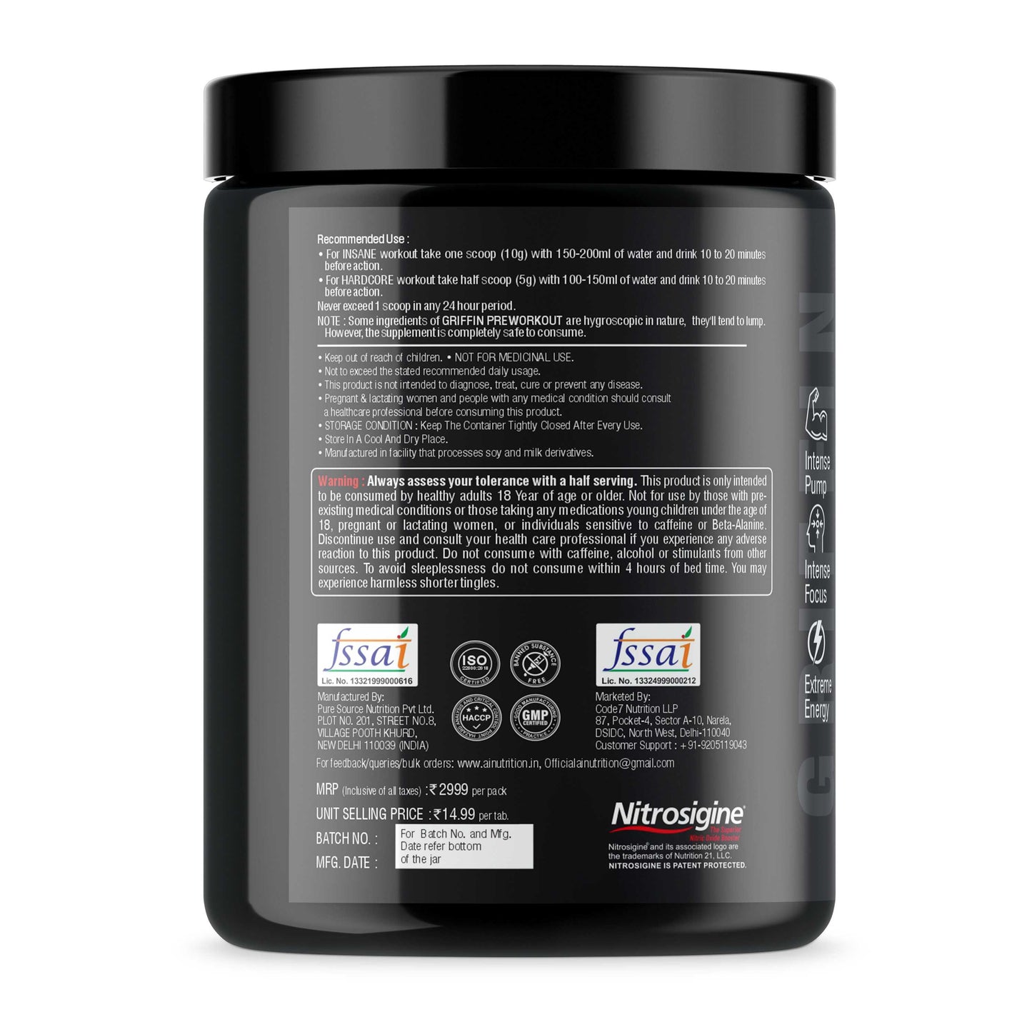 Griffin Pre-Workout powered with Nitrosigine and L-Citrulline