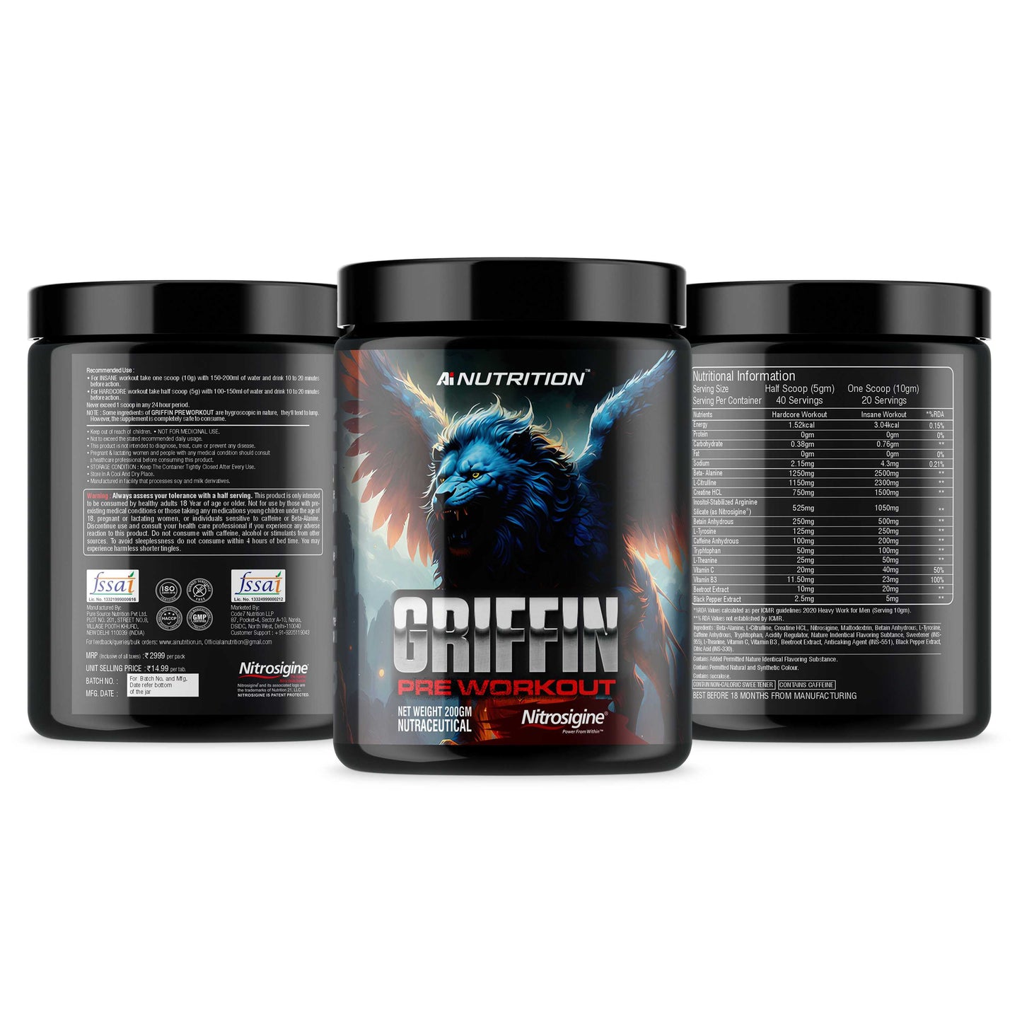 Griffin Pre-Workout powered with Nitrosigine and L-Citrulline + Free Greek God Pre Workout