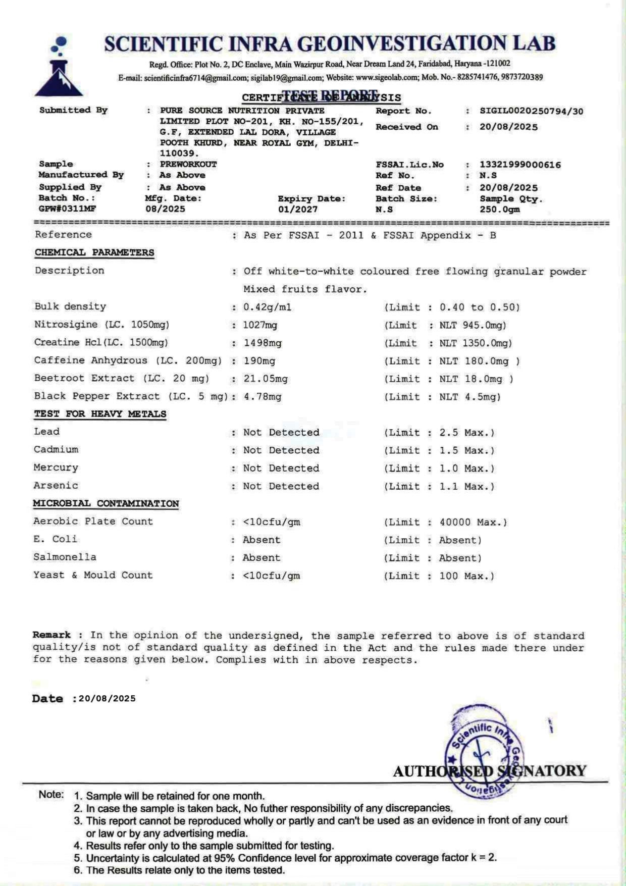 Griffin Pre-Workout powered with Nitrosigine and L-Citrulline